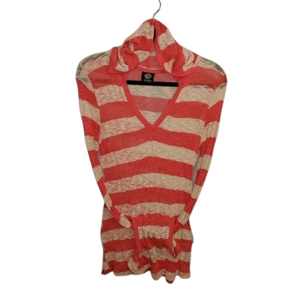 Bobeau Orange White Striped Sweater Hoodie Size Large